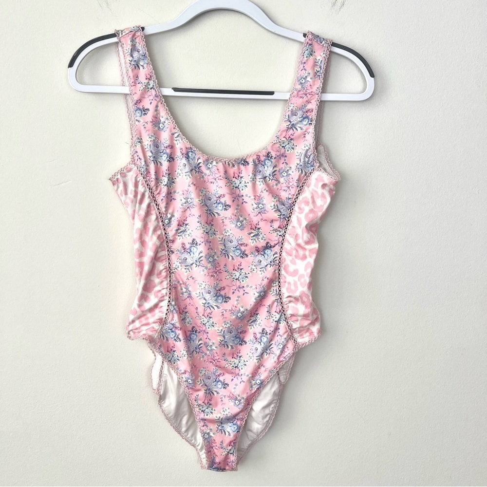 LoveShackFancy Mikkel One Piece Swim Bathing Suit Floral Pink View 5